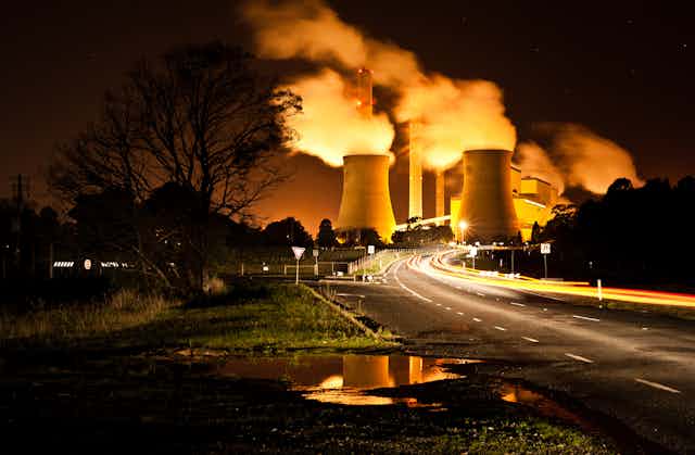 Coal plant at night