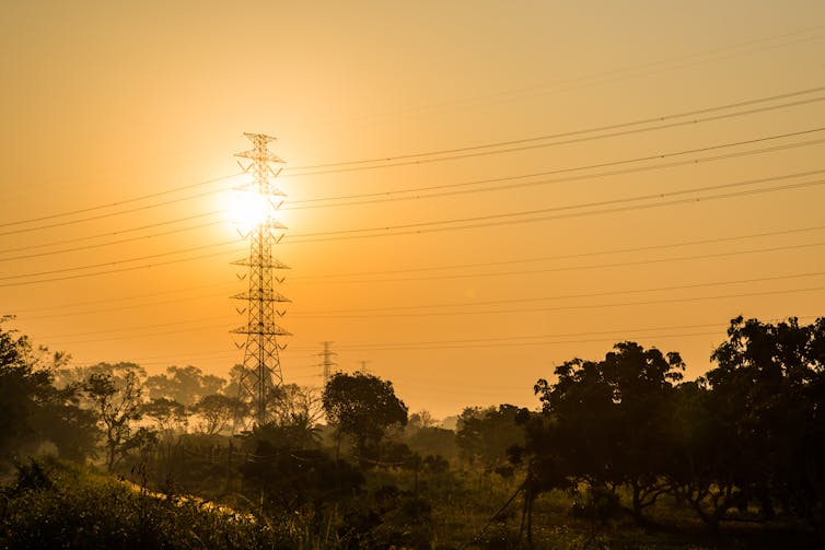 Electricity lines at sunset