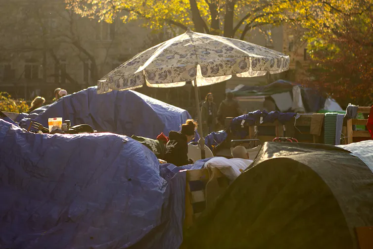 A homeless encampment