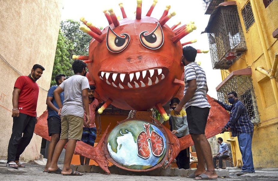 Giant effigy of a monstrous coronavirus