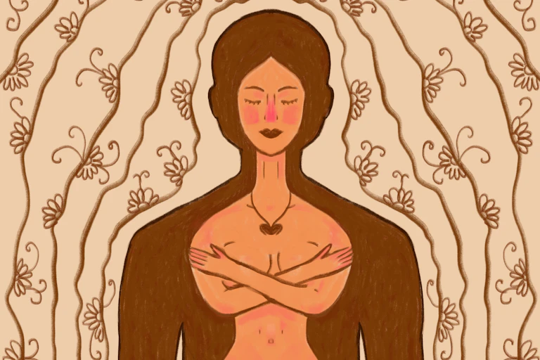An illustration of a silhouette of a biological male with a woman on the inside.