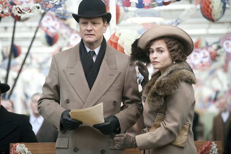 Actors Colin Firth and Helena Bonham Carter as King George VI and Queen Elizabeth in The King's Speech