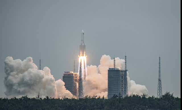 The Long March 5B rocket blasts off