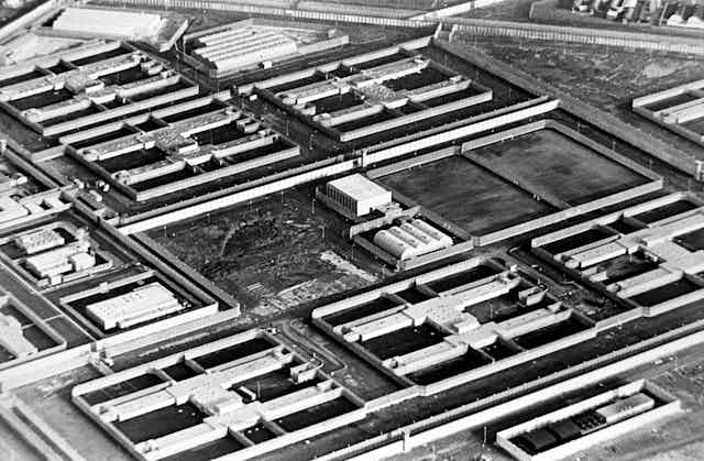 Aerial view of the Maze prison in Belfast taken in the 1980s. 
