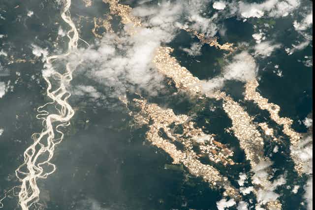 an aerial map showing gold mines in Peru