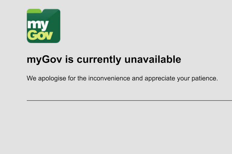 A page displaying that the MyGov site is down