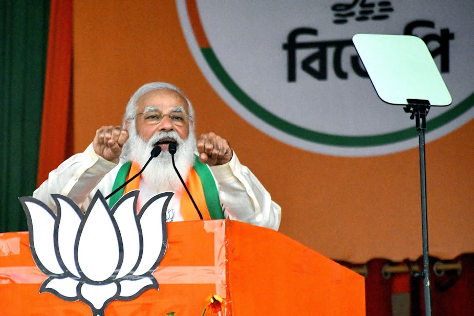 Narendra Modi campaigning for the state legislative assembly elections in March 2021