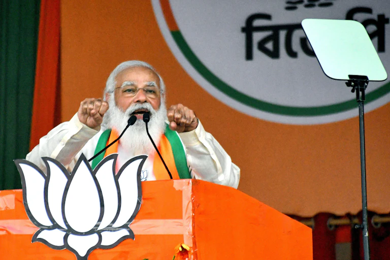 Narendra Modi campaigning for the state legislative assembly elections in March 2021