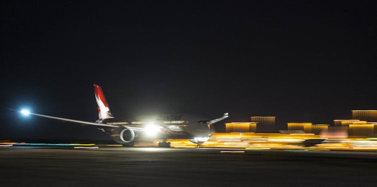 Qantas plane leaving Perth from London in 2018.