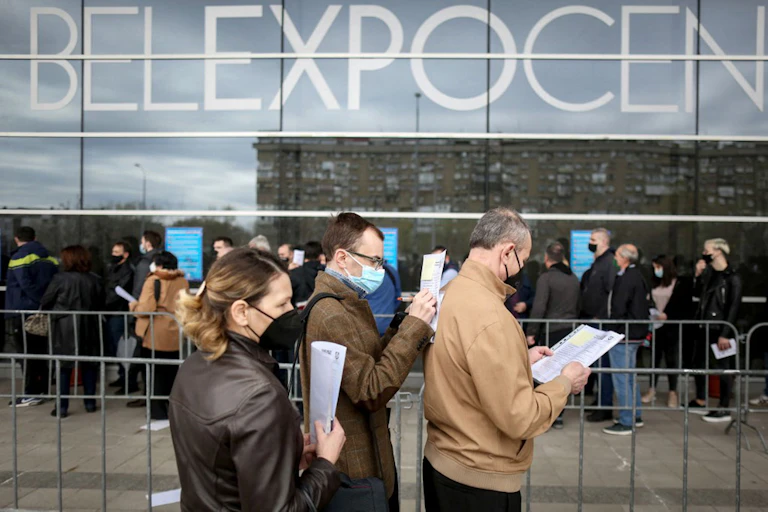 In Belgrade, Serbia, residents and visitors queue to be vaccinated against the Covid-19 virus