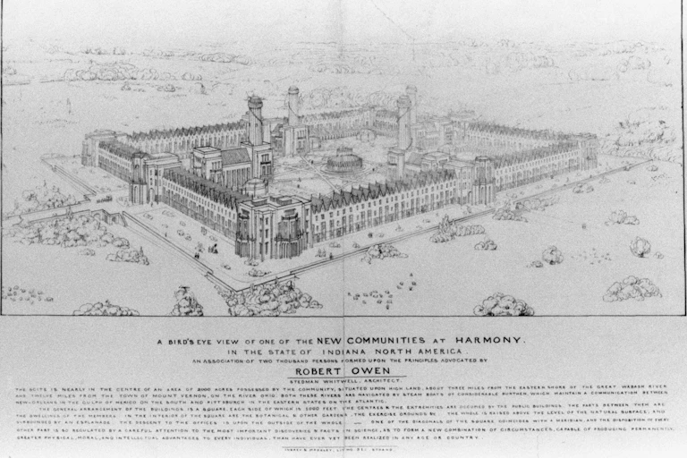 Sketch of buildings to be constructed in New Harmony, Ind.