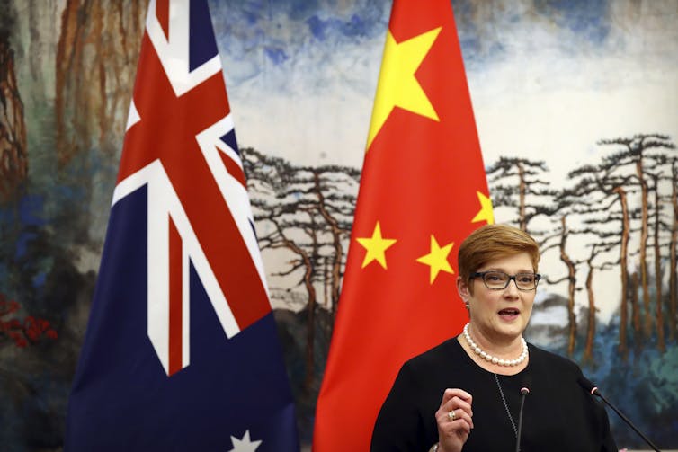 Australian foreign minister Marise Payne in happier times, at a joint press conference with her Chinese counterpart in November 2018.