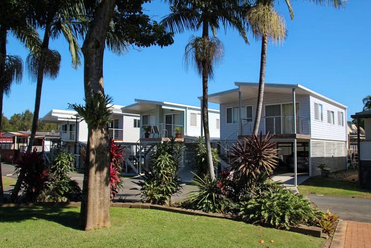 housing on stilts in a residential village