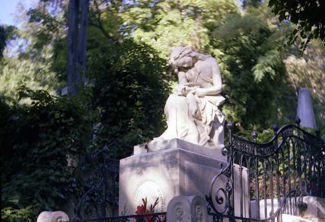 statue of woman in cemetary