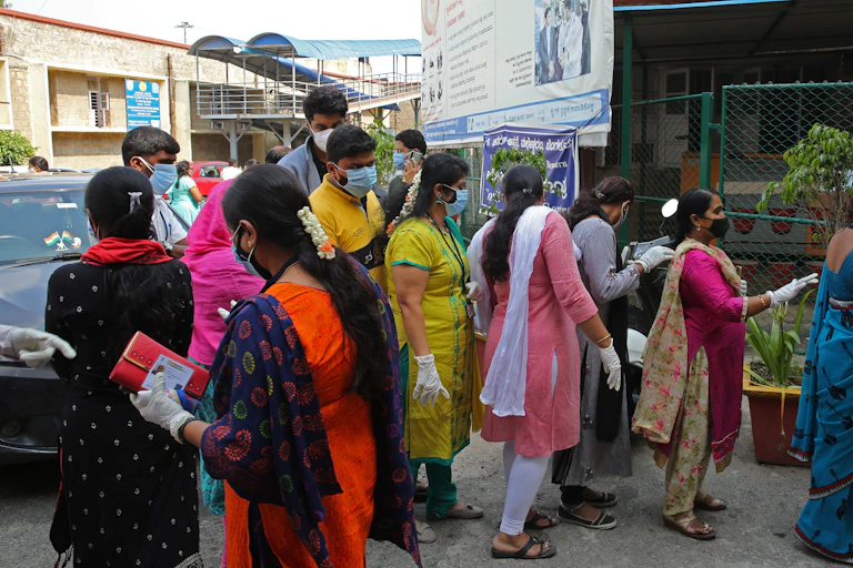 Indians lining up for a vaccine.