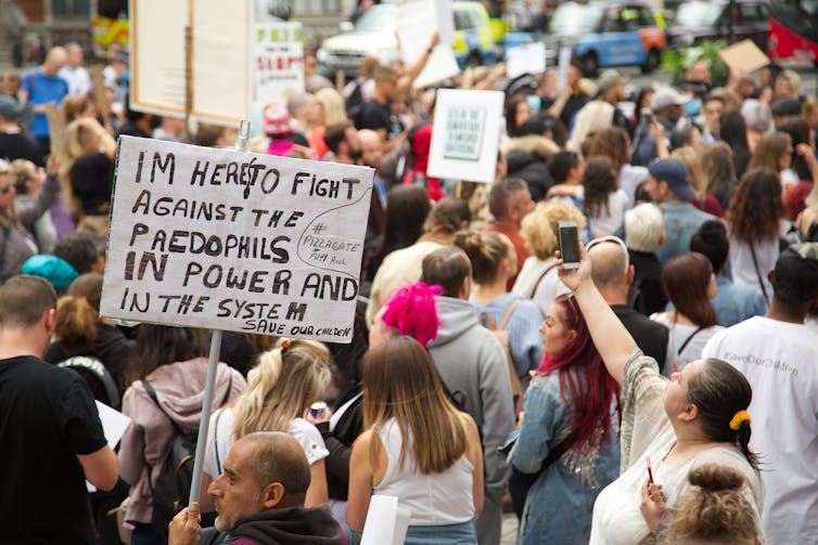 A 'Save Our Children' protest outside the BBC's London headquarters. September 5 2020.