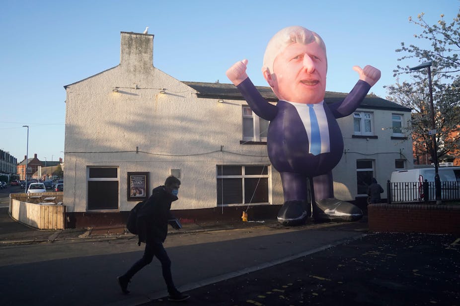 A giant inflatable Boris Johnson outside a house in Hartlepool.
