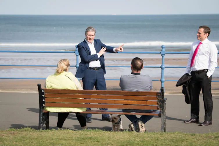 Keir Starmer talks to locals on the sea front in Hartlepool.