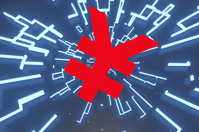 Remnimbi symbol on a digital backgrounud