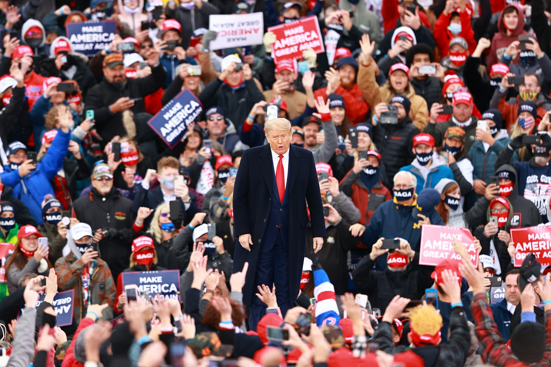 Trump in front of a crowd