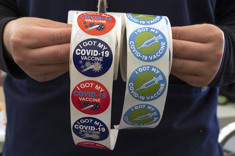 Post-vaccination stickers saying 'I got my COVID-19 vaccine'