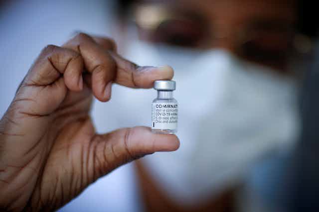 A vial of the Pfizer COVID-19 vaccine