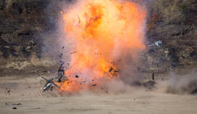 Close up of an explosion during a training excercise.