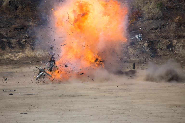 Close up of an explosion during a training excercise.