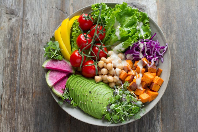 Salad arranged by colour