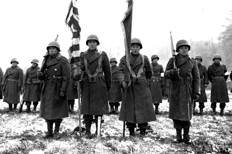Soldiers stand in formation