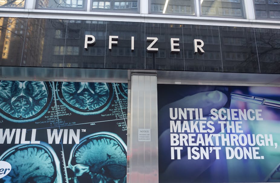 The window of Pfizer world headquarters. 