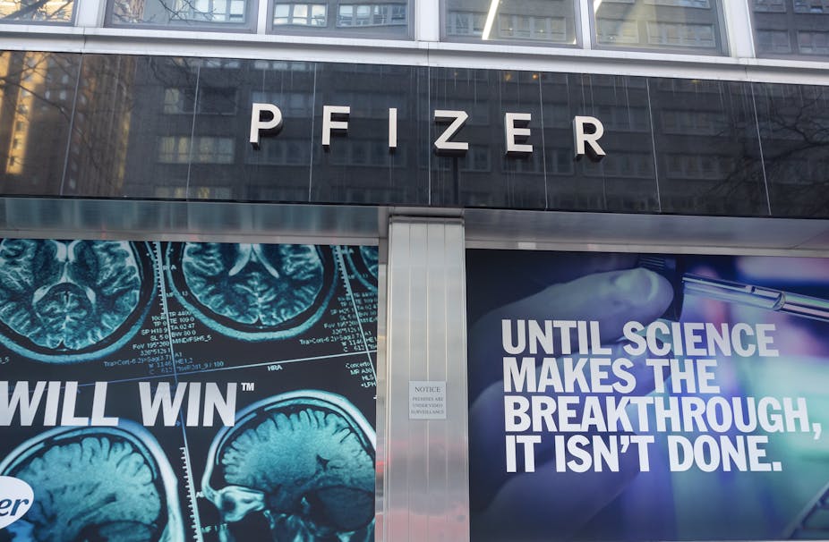 The window of Pfizer world headquarters.