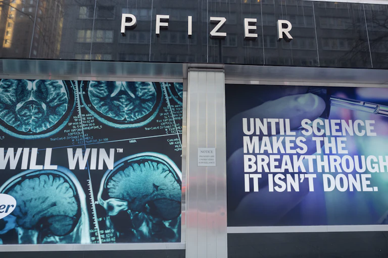 The window of Pfizer world headquarters.