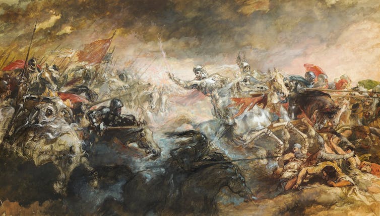 A battleground painting called the Phantom Horseman by Sir John Gilbert