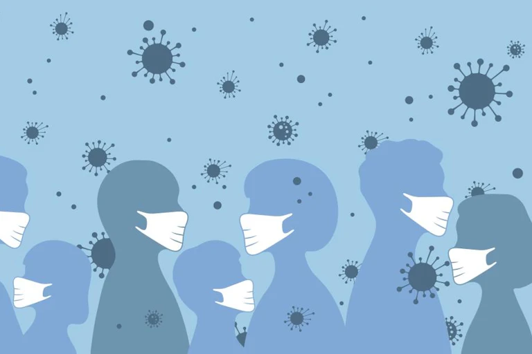 Airborne viruses and people wearing face masks
