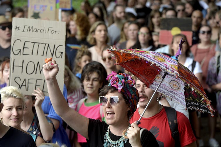 Women at a women's safety rally in 2019.
