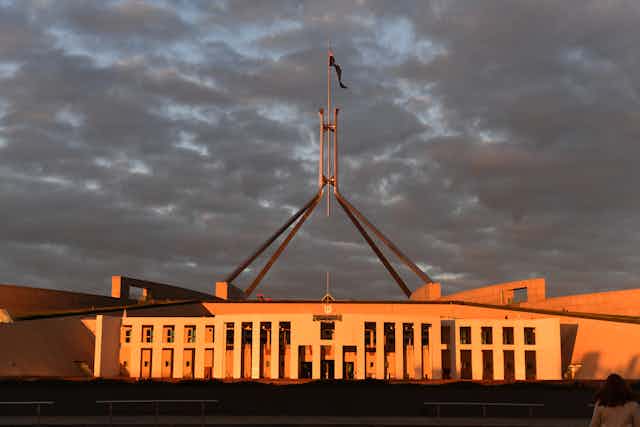Parliament House at sunrise the day after budget day.