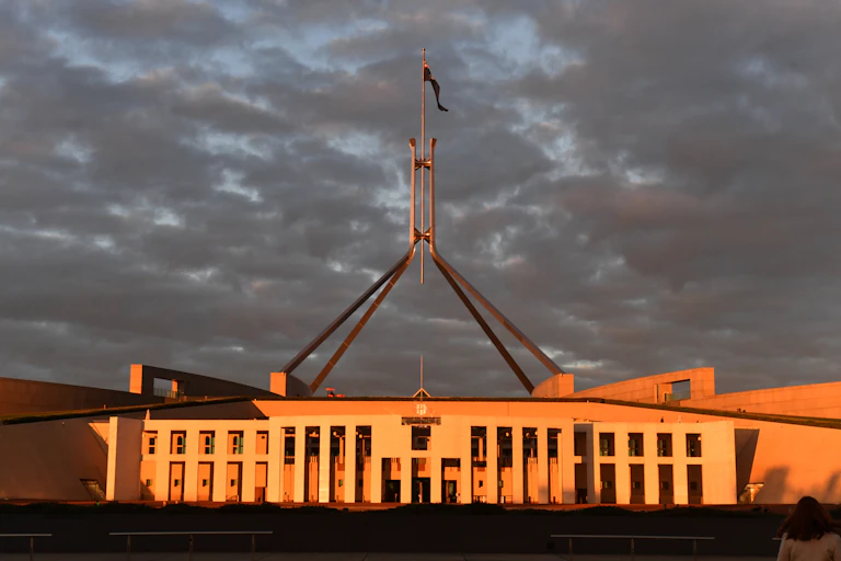 Parliament House at sunrise the day after budget day.