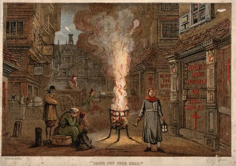 Engaraving of plague ridden street.