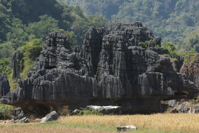 Limestone karsts in a field