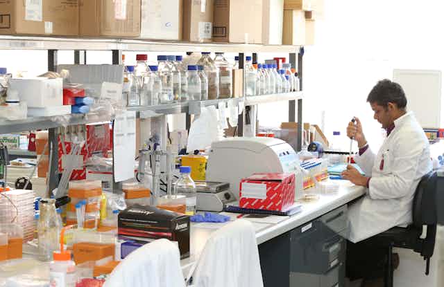 Male scientist working at lab bench