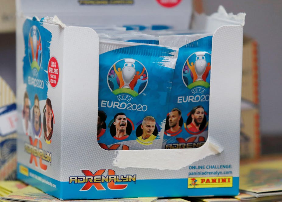A box of Euro 2020 stickers.
