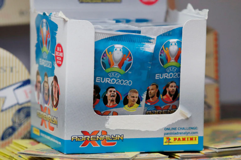A box of Euro 2020 stickers.