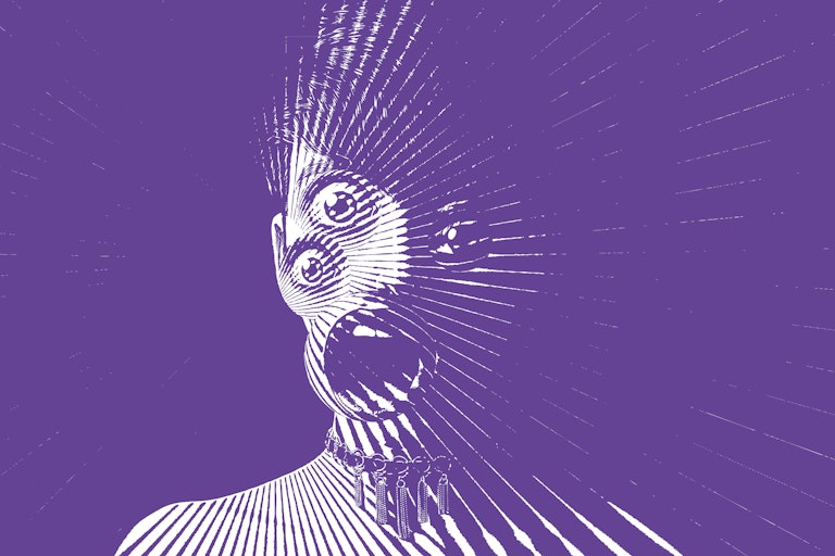 A woman with three eyes with a shocked expression on her face.