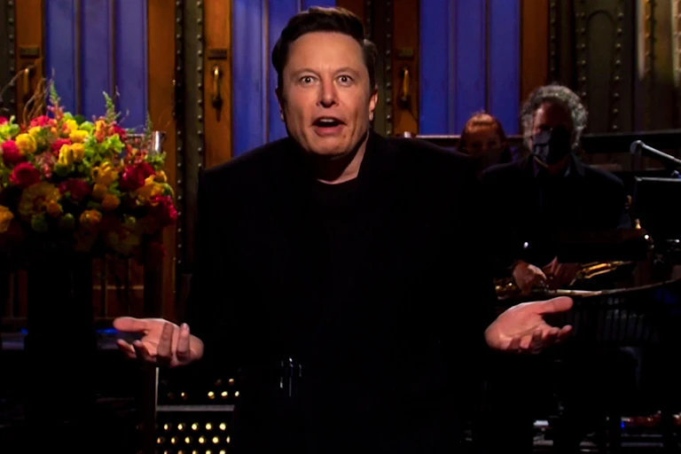 Elon Musk performing on Saturday Night Live