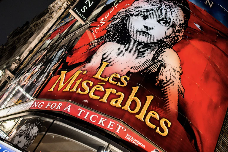 Front of theatre showing Les Misérables