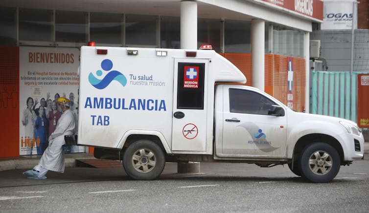 Ambulance transferring COVID patients in Medellin, Colombia