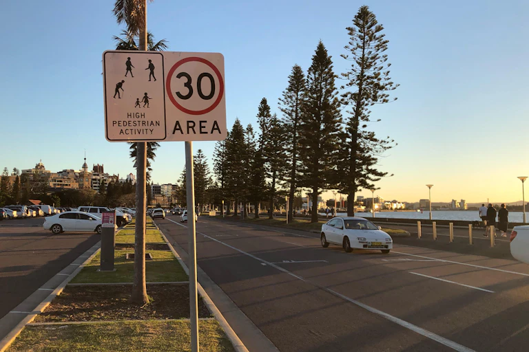 30km/h speed sign along Newcastle foreshore, New South Wales.