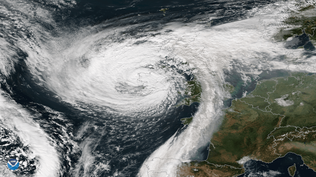 A satellite image depicting a swirl of cloud over the UK.