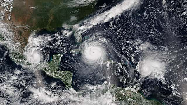 Three hurricanes in a row across the Gulf of Mexico and Caribbean